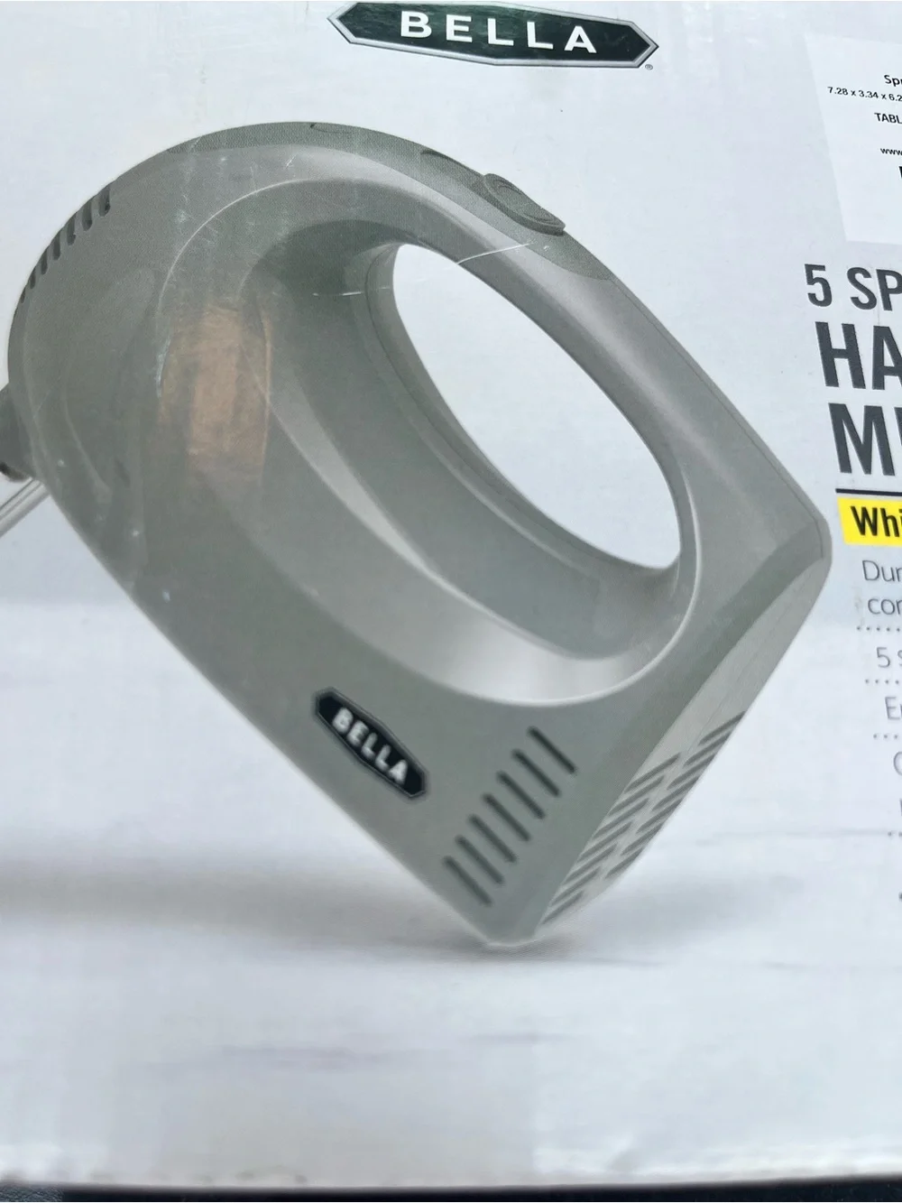 Bella 5-Speed New Hand Mixer in Gray with Stainless Beaters in Box